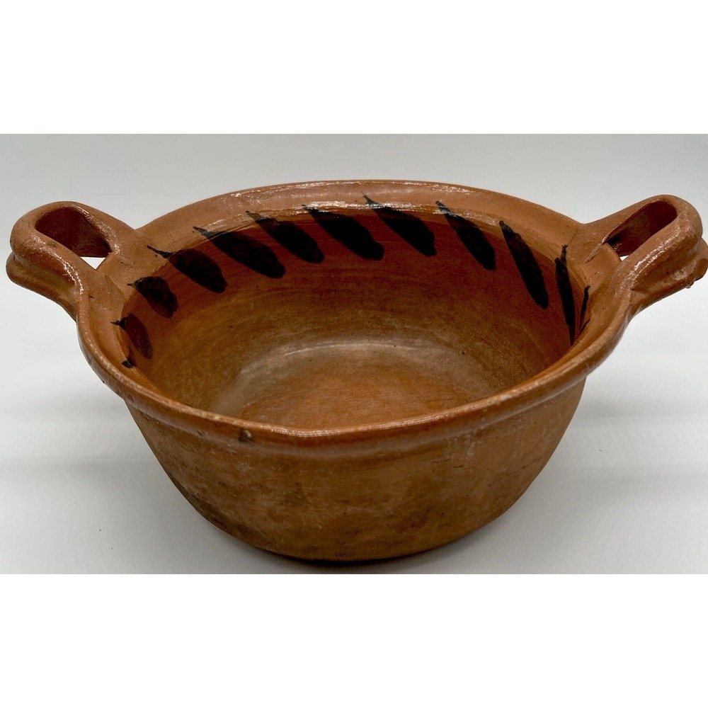 Vintage Handcrafted Mexican Terracotta Clay Bowl Glazed Pottery Rustic Southwest